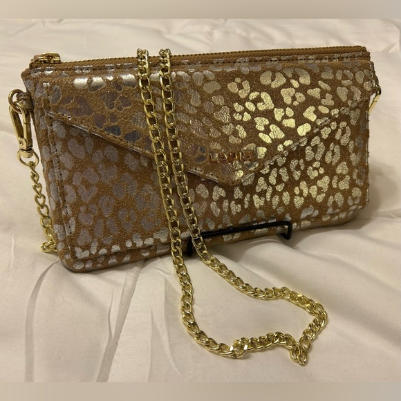 Lodis Handbags - LODIS Suede & Leather Convertible Crossbody Silver and Gold Leopard Prin…